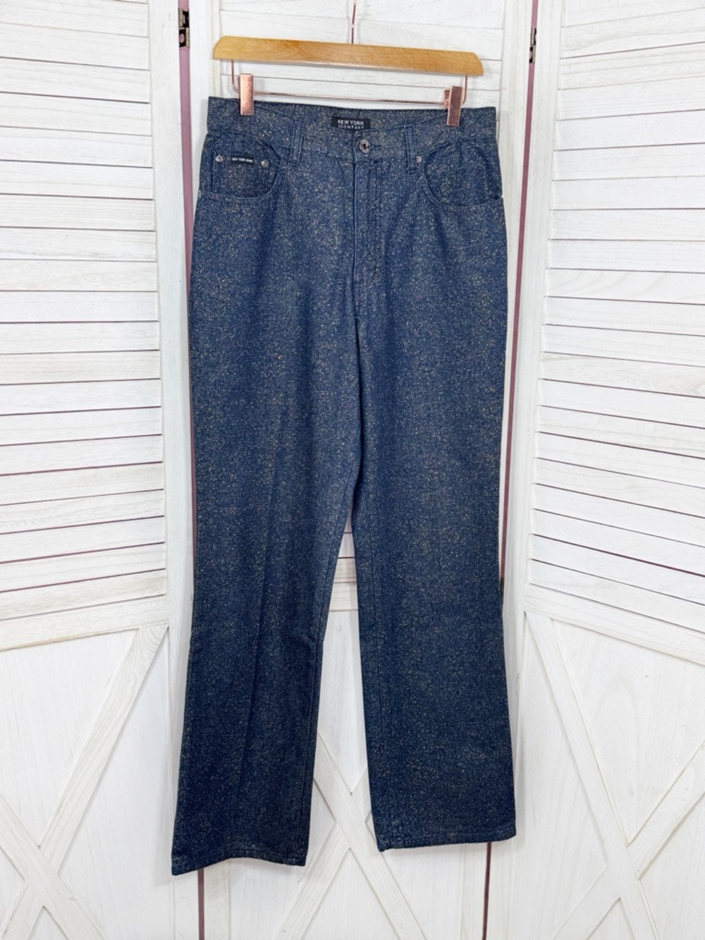 New York & Comp Jeans Women 8‎ Blue Gold Glitter Shimmer Straight Leg High Rise
